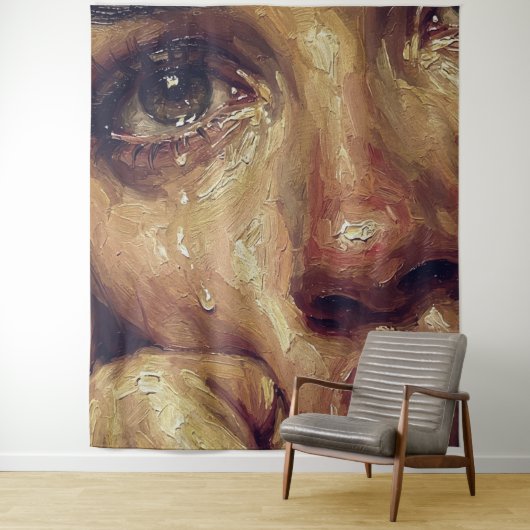 Huilend Portret Olie Schilderij — Getextureerd Emo Wandkleed (In situ)