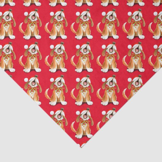 Huilend zingende hond rood kerstweefsel papier (Detail)