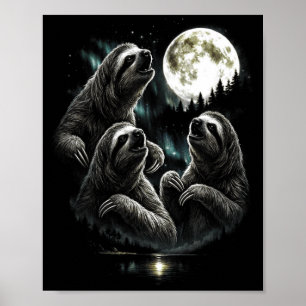 Huilende 3 Luiaard Maan Vintage Retro Stijl Grappi Poster