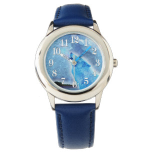 Huilende Arctische Wolf & Maan Wildlife Design Horloge