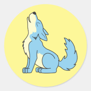 Huilende baby blauwe wolf ronde sticker