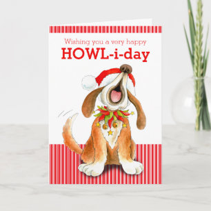 Huilende carol zingende hond kunst kerstkaart feestdagen kaart
