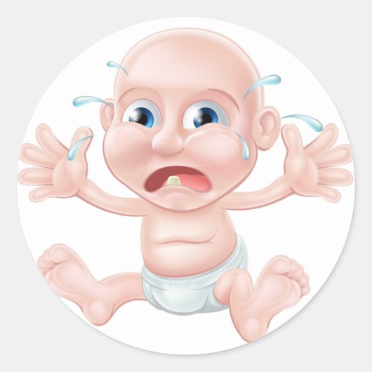 Huilende cartoon baby ronde sticker (Voorkant)