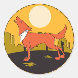 Huilende coyote scène ronde sticker