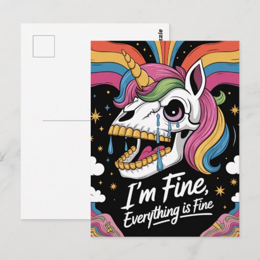 Huilende eenhoorn schedel in prima alles is in ord briefkaart (Voorkant / Achterkant)