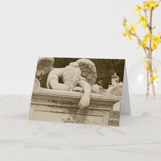 Huilende engel in sepia sympathiekaart kaart (Gele Bloem)