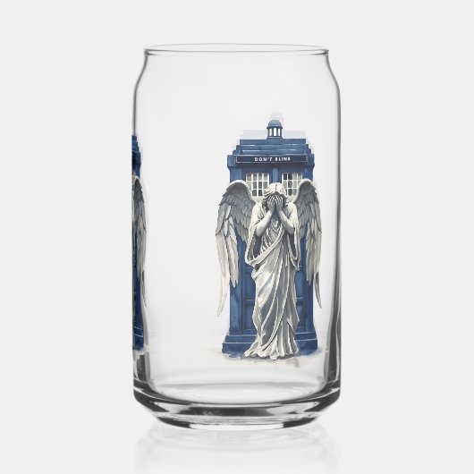 Huilende engel met blauwe politie box 1 blikvorm glas (Achterkant)