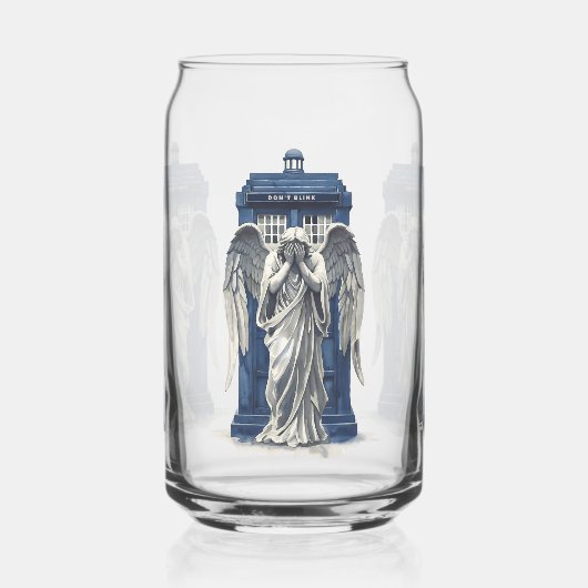 Huilende engel met blauwe politie box 1 blikvorm glas (Links)