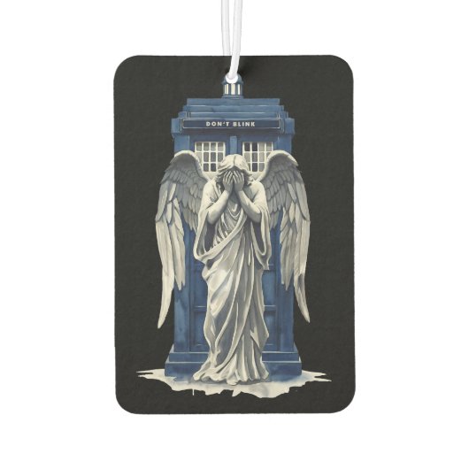 Huilende engel met blauwe politie box 1 luchtverfrisser (Achterkant)