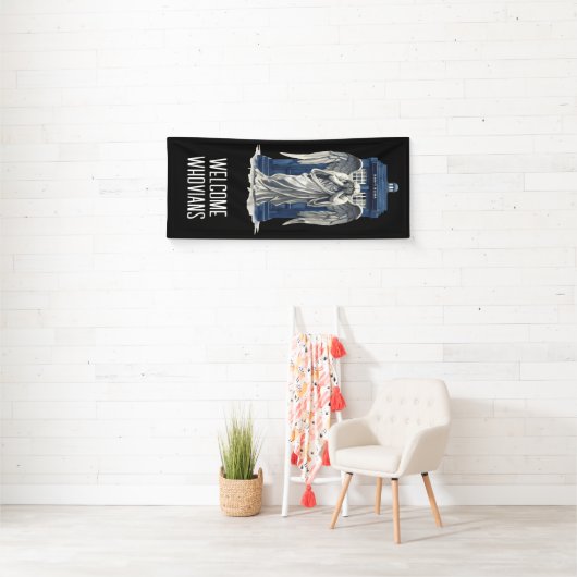 Huilende engel met blauwe politie box 1 spandoek (Insitu)