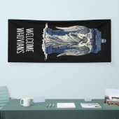 Huilende engel met blauwe politie box 1 spandoek (Beurs)