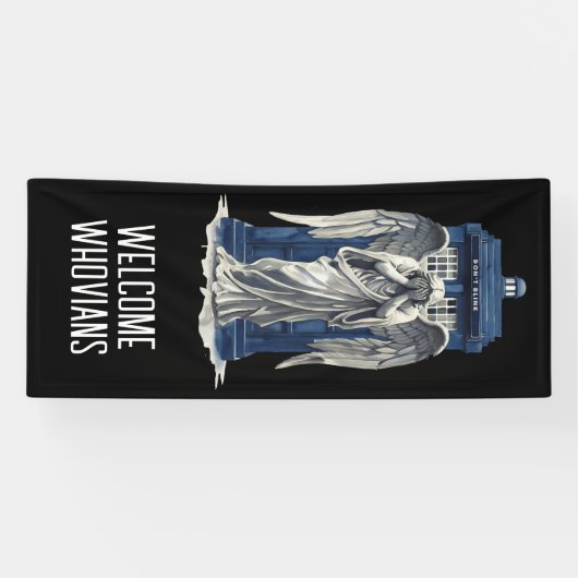 Huilende engel met blauwe politie box 1 spandoek (Horizontaal)