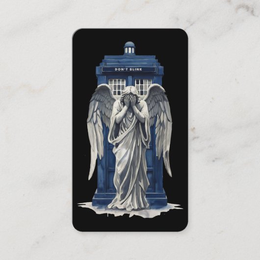 Huilende engel met blauwe politie box 1 visitekaartje (Voorkant)