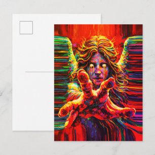 Huilende engel neon multikleur impasto olieverfsch briefkaart