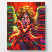 Huilende engel neon multikleur impasto olieverfsch fotoplaat (Voorkant)