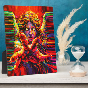 Huilende engel neon multikleur impasto olieverfsch fotoplaat