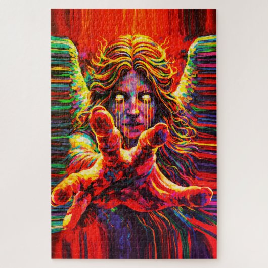 Huilende engel neon multikleur impasto olieverfsch legpuzzel (Verticaal)