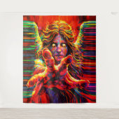 Huilende engel neon multikleur impasto olieverfsch wandkleed (Voorkant)
