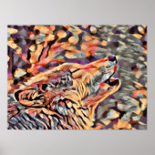 Huilende Grijze Wolf Abstracte Dierenkunst Poster (Voorkant)