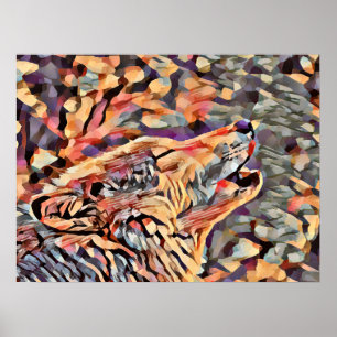 Huilende Grijze Wolf Abstracte Dierenkunst Poster