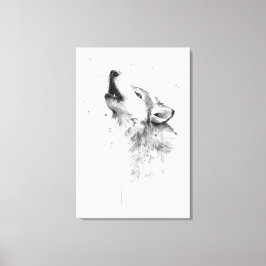 Huilende Grijze Wolf in Aquarel Schilderstijl  Canvas Afdruk
