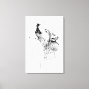 Huilende Grijze Wolf in Aquarel Schilderstijl Canvas Afdruk