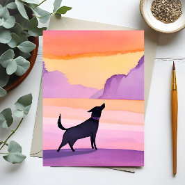 Huilende hond | Zwarte hond watercolor silhouet Briefkaart