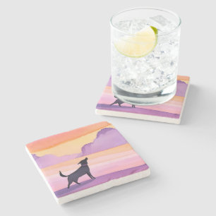 Huilende hond Zwarte hond watercolor silhouet Stenen Onderzetter