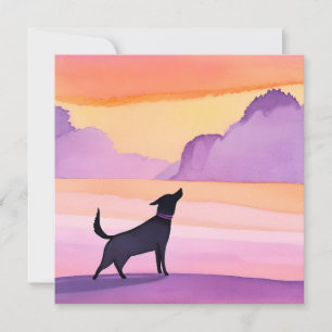 Huilende hond   Zwarte hond waterverf silhouet Kaart