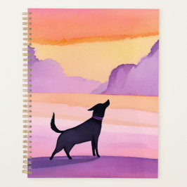 Huilende hond | Zwarte hond waterverf silhouet Planner