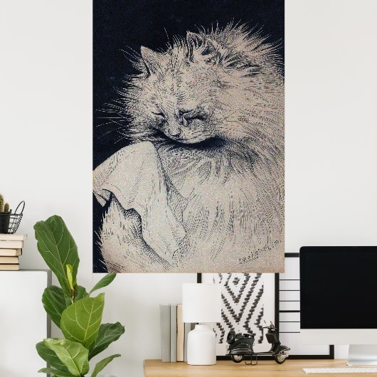 Huilende kat van Louis William Wain Poster (Thuiskantoor)