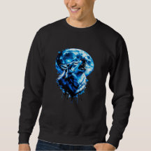 Huilende Maan Wolf Tattoo T-shirt — Blauwe Inkt Dr