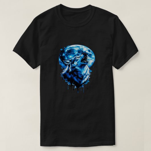 Huilende Maan Wolf Tattoo T-shirt — Blue Ink Dream (Design voorkant)