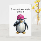 Huilende pinguïn dragen Ik mis je roze pet Kaart (Gele Bloem)