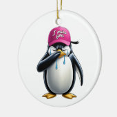 Huilende pinguïn dragen Ik mis je roze pet Keramisch Ornament (Links)