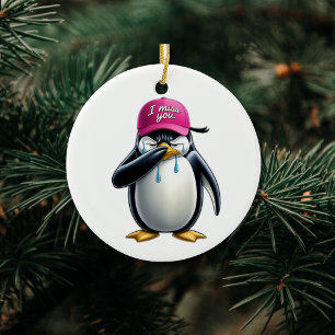 Huilende pinguïn dragen Ik mis je roze pet Keramisch Ornament