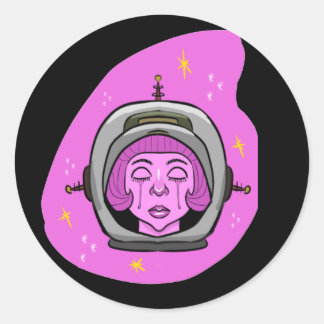Huilende roze astronaut ronde sticker
