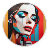 Huilende Vrouw Pop Kunst Keramische Knop (Voorkant)