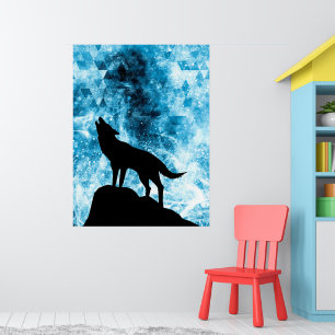 Huilende Winterwolf besneeuwde blauwe rook Abstrac Poster