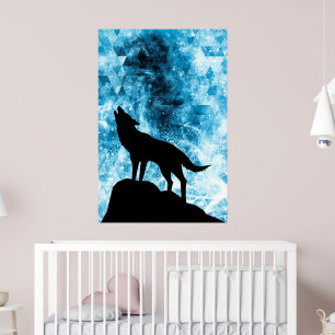 Huilende Winterwolf besneeuwde blauwe rook Abstrac Poster