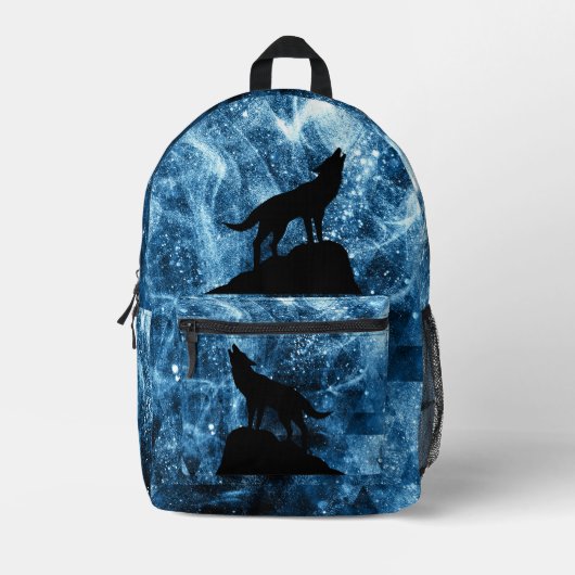 Huilende Wolf abstract blauw zwart Bedrukte Rugzak (Voorkant)