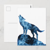Huilende wolf blauwe glinsterende rook silhouet briefkaart (Voorkant / Achterkant)