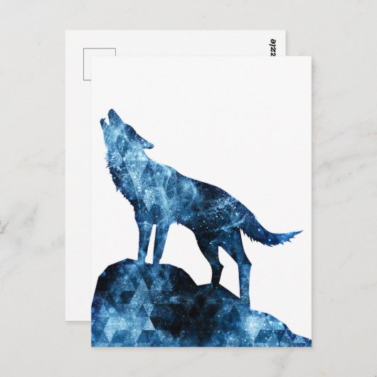 Huilende wolf blauwe glinsterende rook silhouet briefkaart (Voorkant / Achterkant)
