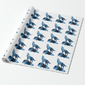 Huilende wolf blauwe glinsterende rook silhouet cadeaupapier (Uitgerold)