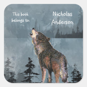 Huilende Wolf Dier Natuur kunst Custom Bookplate Vierkante Sticker