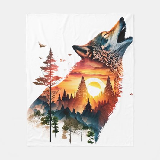 Huilende wolf dubbele belichting zonsondergang fleece deken (Voorkant)