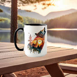 Huilende wolf dubbele belichting zonsondergang mok