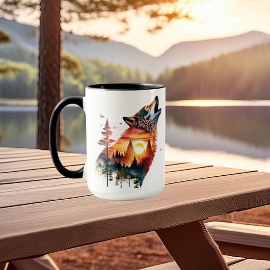 Huilende wolf dubbele belichting zonsondergang mok