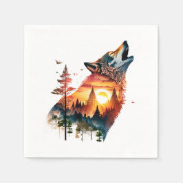 Huilende wolf dubbele belichting zonsondergang servet