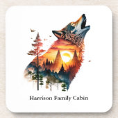 Huilende wolf dubbele blootstelling zonsondergang  bier onderzetter (Voorkant)